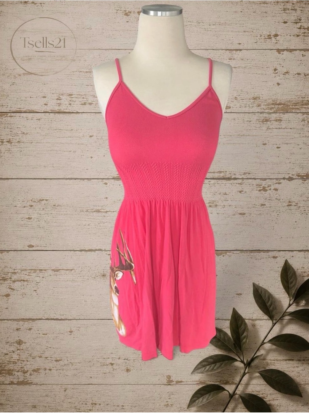 Sporty Girl Apparel (Kristy Grant) Pink Smocked Deer Graphic Mini Dress - Size S